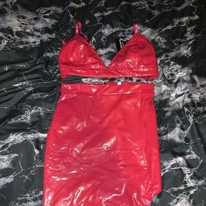 Pleather Asymmetrical 2 Piece Set